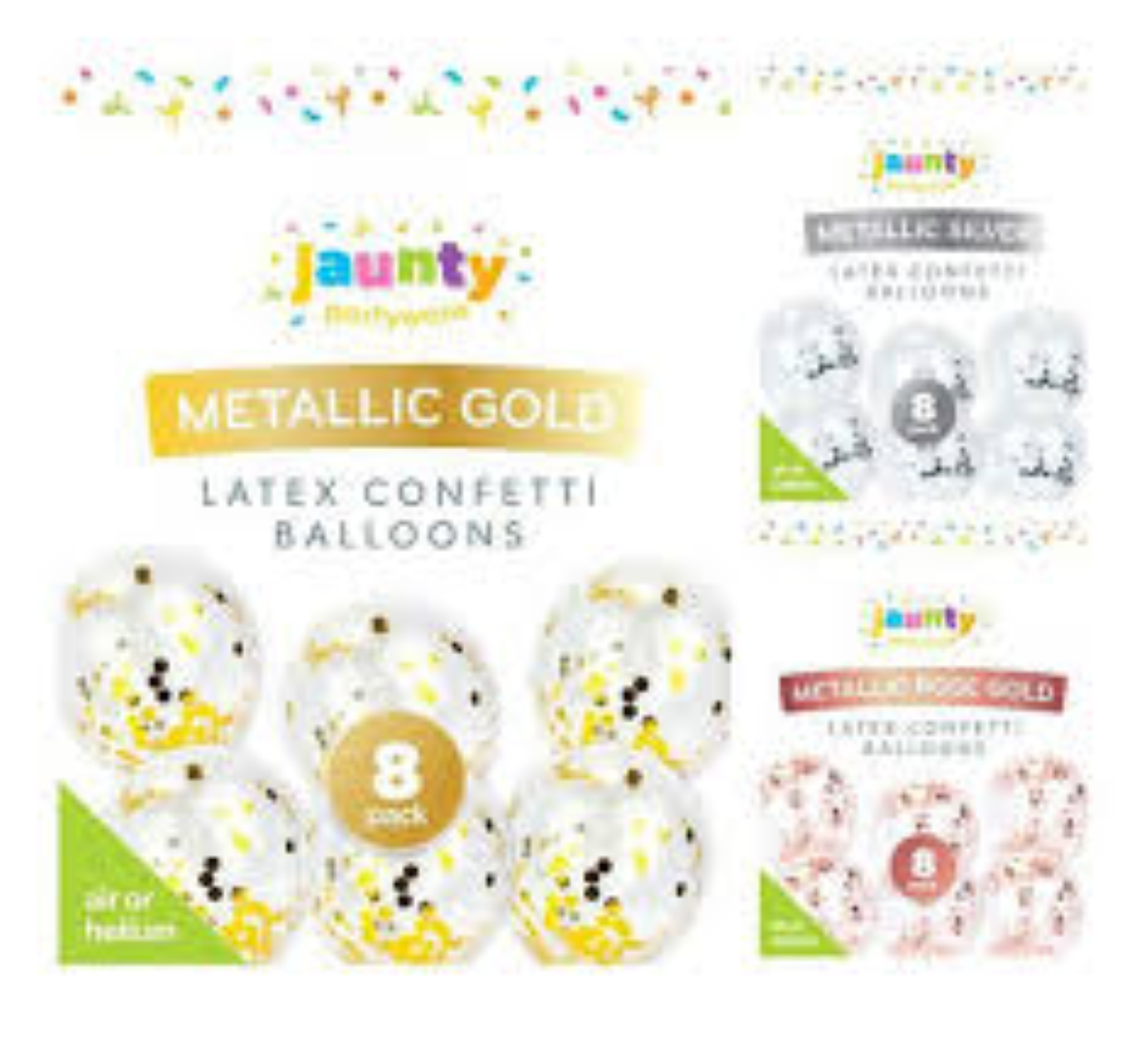 JAUNTY METALLIC LATEX CONFETTI BALLOONS 8PCK